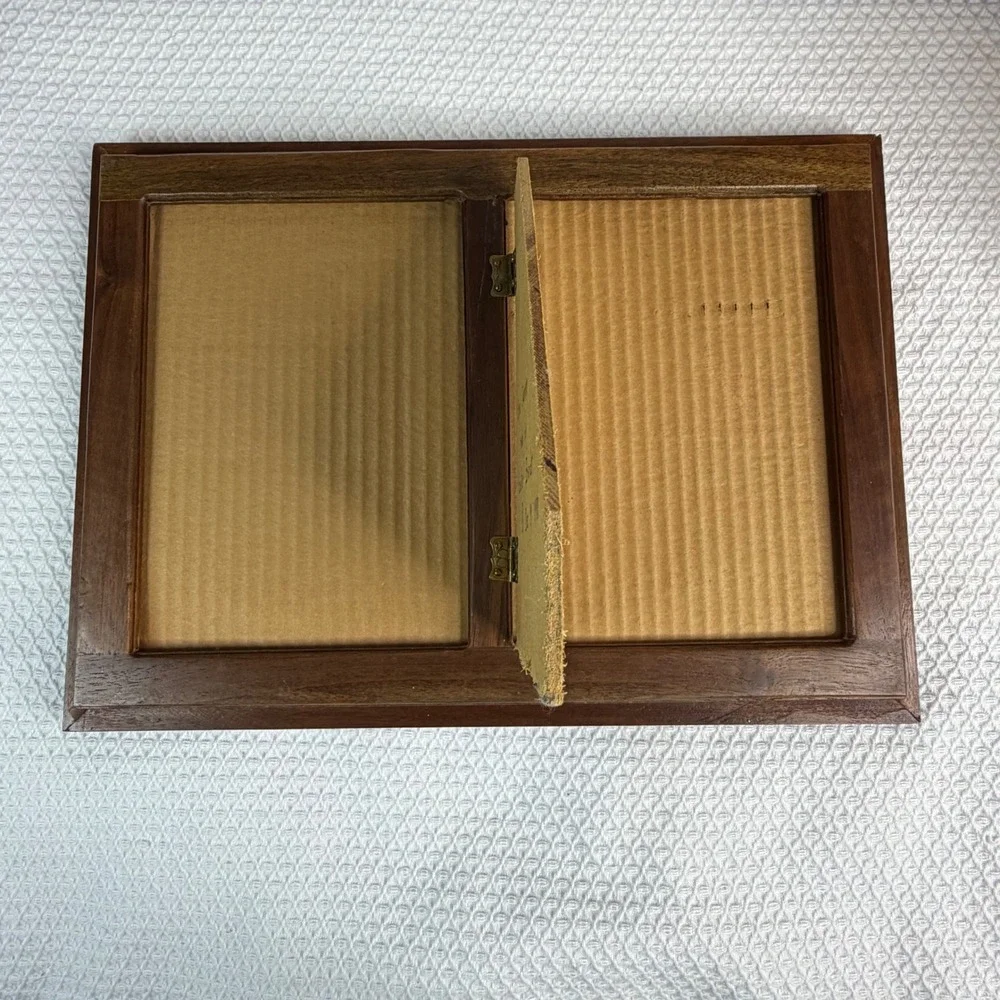 VTG 90s Handcrafted Wooden Double Picture Frames 5x7 Set of 2 Brown Wood Details